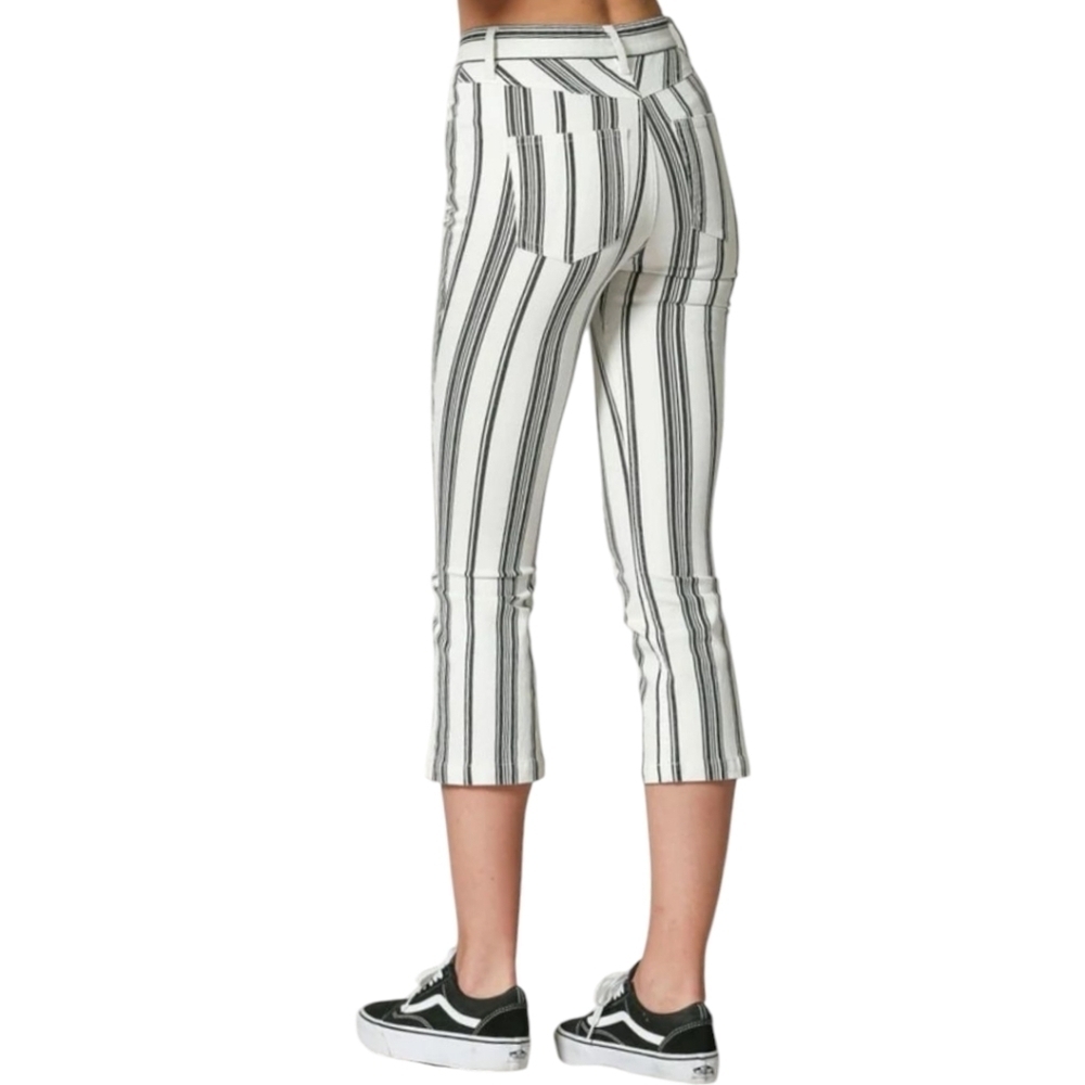 Blank Paige Striped Cropped Cream/Black Cotton Casual Boho Stretchy Pants Sz M - Picture 4 of 9